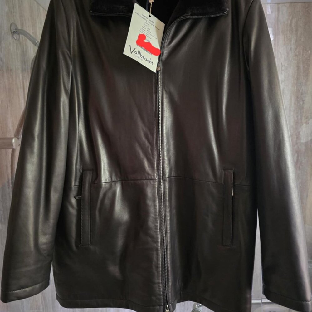 Jacket winter leather Stoller with shearling lining and zipper front size 54